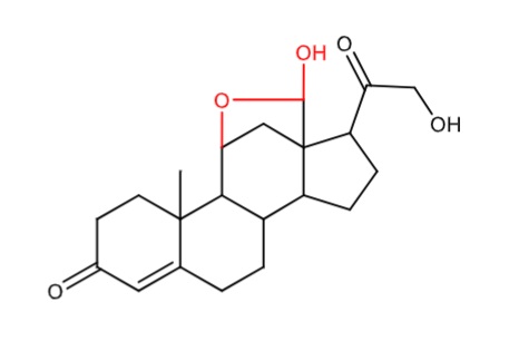 <p>aldehyde → hemiacetal</p><p>due to this reaction: escapes inactivation in the kidney, poor ligand for GR </p>