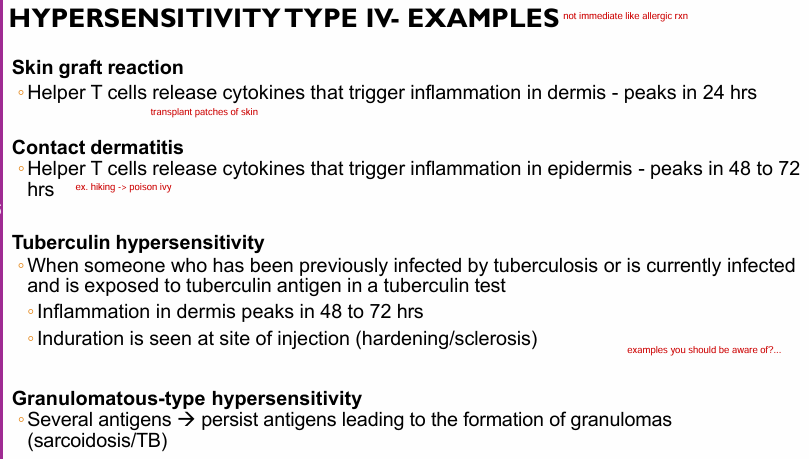 <p>Type 4 hypersenstivity - delayed type</p><p></p><p>Discuss the mechanism.</p>