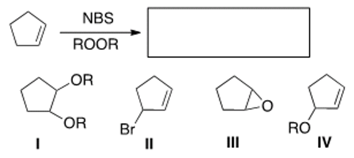 <p>What is the product of the following reaction?</p><p>A) I B) II C) III D) IV</p>