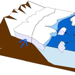 <p>Quel mot désigne une immense calotte glaciaire recouvrant des terres émergées, comme au Groenland ou en Antarctique ?</p>