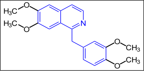 <ul><li><p><u><span style="color: red">benzylisoquinoline alkaloid</span></u></p></li><li><p>non-analgesic and antispasmodic properties</p></li><li><p>3 benzene rings but they are NOT fused together </p></li></ul>