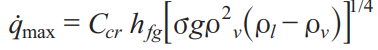 <p>The maximum (or critical) heat flux (CHF) in nucleate pool boiling:</p>