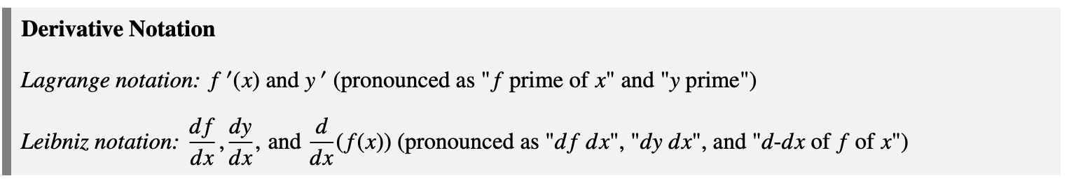 <p>derivative notation</p>