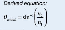 <p>at the critical angle, incident rays refract at 90 degrees and travel along the surface of the material; beyond it all light is reflected</p>