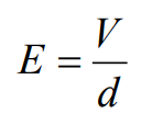 <p>d is the distance between the plates and V is the potential difference across the plates</p>