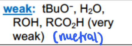 <p>Low electron density, bad at donating protons</p>