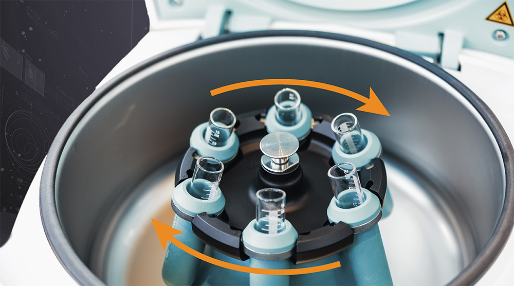 <p>A method that uses rapid spinning to separate components of a mixture based on their density, commonly used in laboratories for separating liquids from solids or different liquid phases. </p>