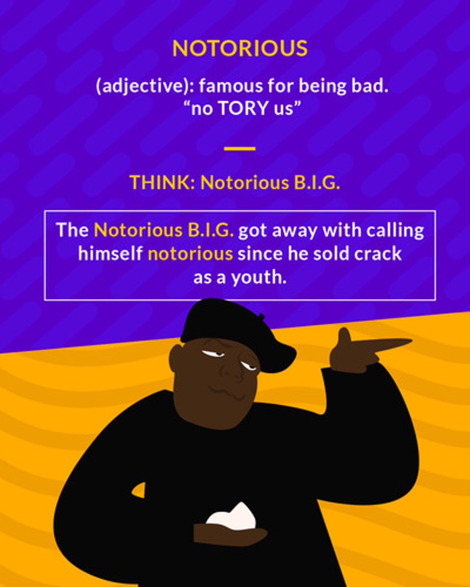 <p>famous for something bad</p><p>(adj.) famous for being bad</p>