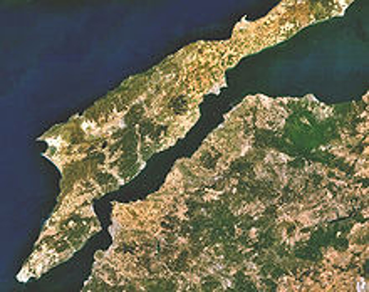 <p>the strait between the Aegean and the Sea of Marmara that separates European Turkey from Asian Turkey; along with Bosporus</p>