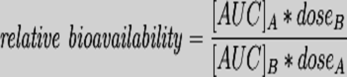 <ul><li><p>bioavailabilites of same drug in two different formulations</p></li></ul><p></p>