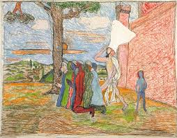 <p>Bob Thompson (1937-1966) Prayers in a Landscape (from Piero Della Francesca, the Legend of the Cross: Hercules Bringing the Cross to Jerusalem, 1966, crayon on canvas, Smithsonian American Art Museum, Washington, D.C.</p>