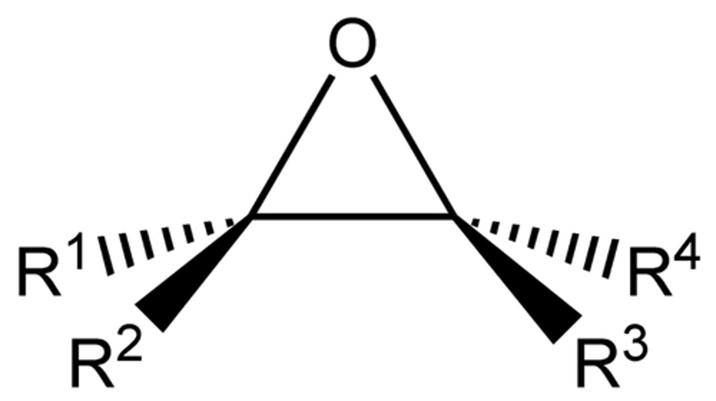<p>Cyclic Ether, nucleophilic addition relieves ring strain (substitution)</p>