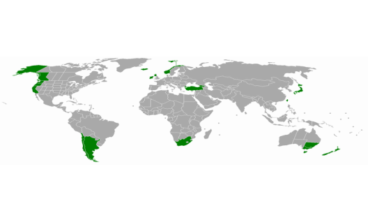 <p>North or South of the Equator and the Northwest and the South west of North America and South America respectively</p>