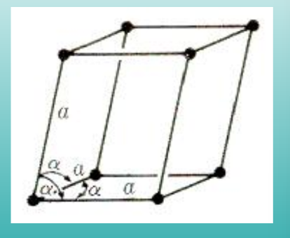 What type of unit cell is equal on all sides and has all equal angles but non equal 90 degrees? (a=b=c, α = β = γ not equal to 90)