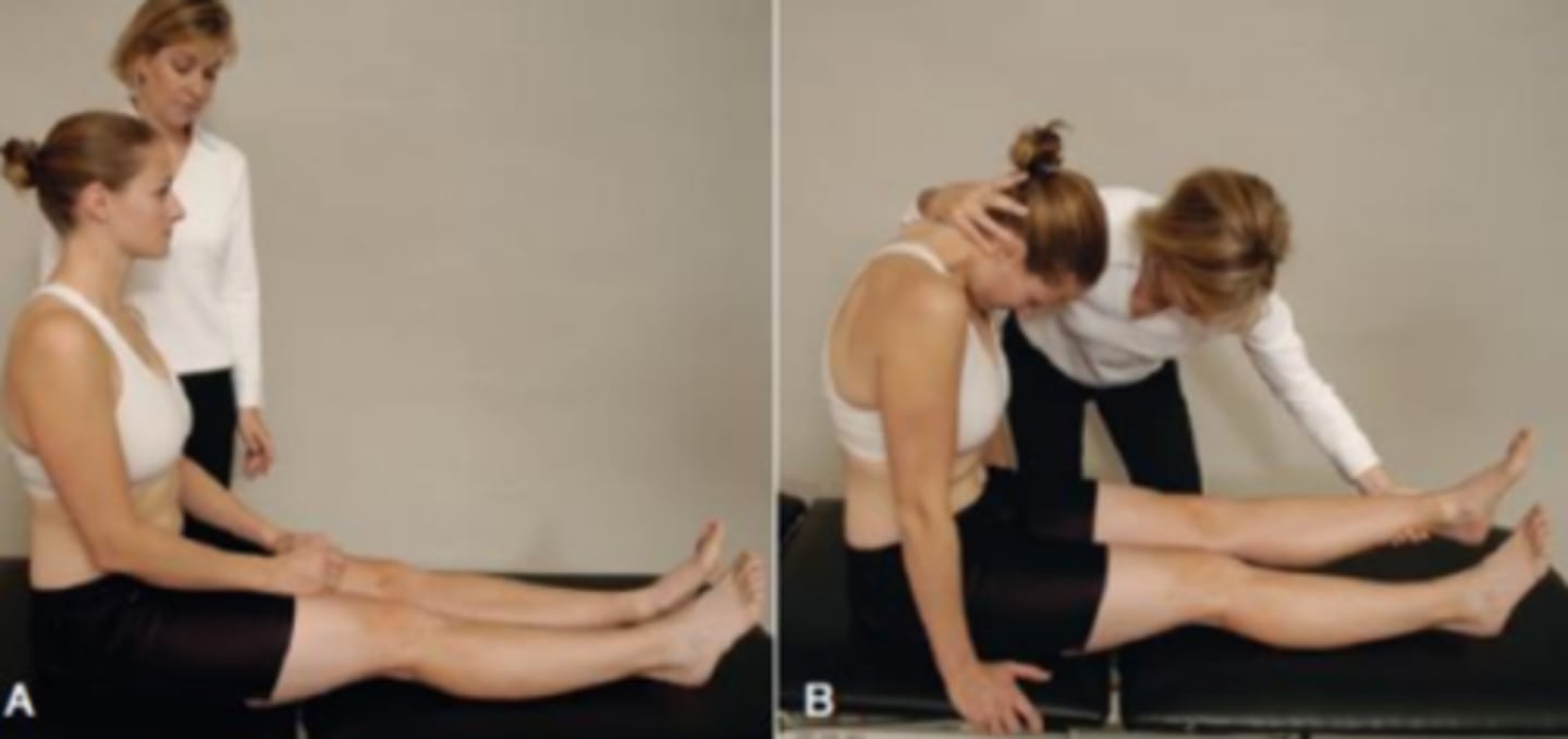 <p>- dysfunction of spinal cord and UMN</p><p>(+): A positive test occurs if there is a sharp, electric shock-like pain down the</p><p>spine and into the upper or lower limbs; it indicates dural or meningeal irritation in the spine or possible cervical myelopathy.</p>