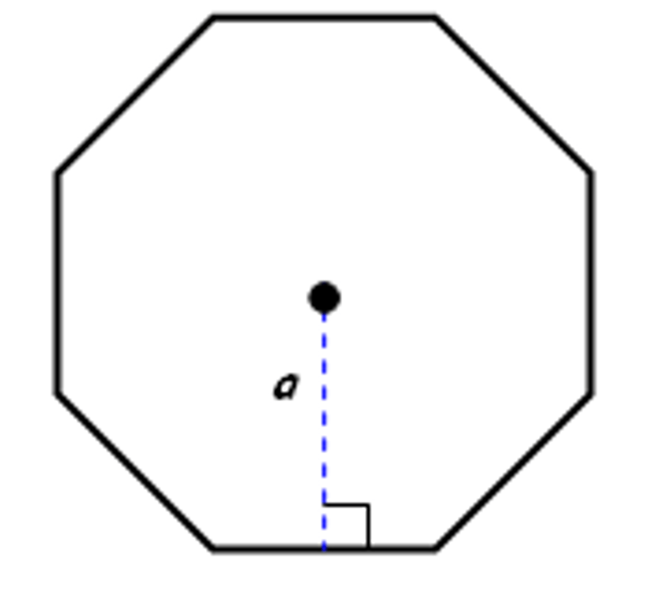 <p>A=½aP, where a is the apothem and P is the perimeter.</p>