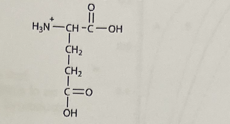 <p><span style="color: rgb(243, 14, 14);"><strong>All amino acids have two ionizable functional groups: an a—amino group (average pKa of 9.4) anda — carboxylic acid group (average pKa of 2.2) Glutamic acid has ionizable side chain (Rn group) with a pKa of ~4.1. One of the possible ionization states of glutamic acid is shown below. At what pH would the above structure be the predominant ionization state?</strong></span></p>