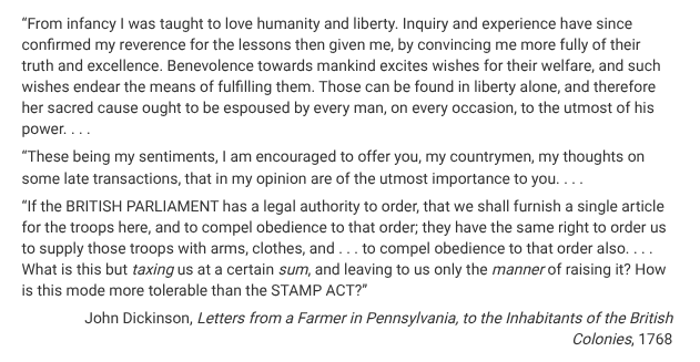 <p>To which of the following was Dickinson responding in his letters?</p>