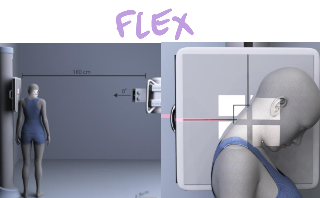 <p>SID: 72”</p><p>Air Gap: YES</p><p>Cassette Size: 10×12</p><p>Collimation: less than film size</p><p>Tube tilt: N/A</p><p>Measure through: C7 level</p><p>Central ray: C4</p><p style="text-align: left">Breathing: suspend RESPIRATION</p><p style="text-align: left">*chin IN for FLEX</p>