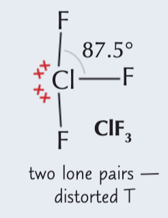 <p>5 electron pairs around a central atom (2 lone pairs)</p><p></p><p>87.5</p>