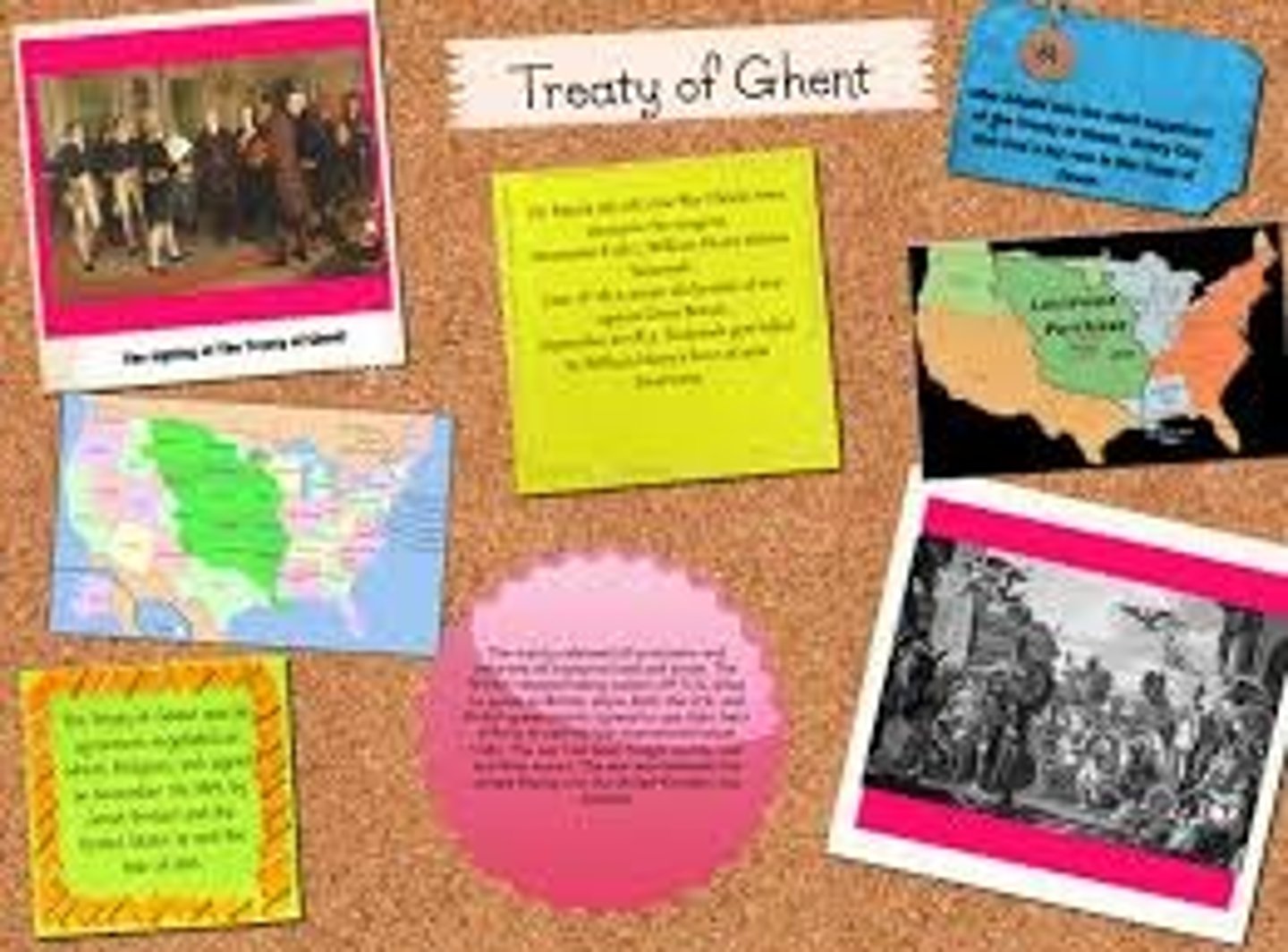 <p>(December 24, 1814) Ended the War of 1812 and restored the status quo. For the most part, territory captured in the war was returned to the original owner. It also set up a commission to determine the disputed Canada/U.S. border.(</p>