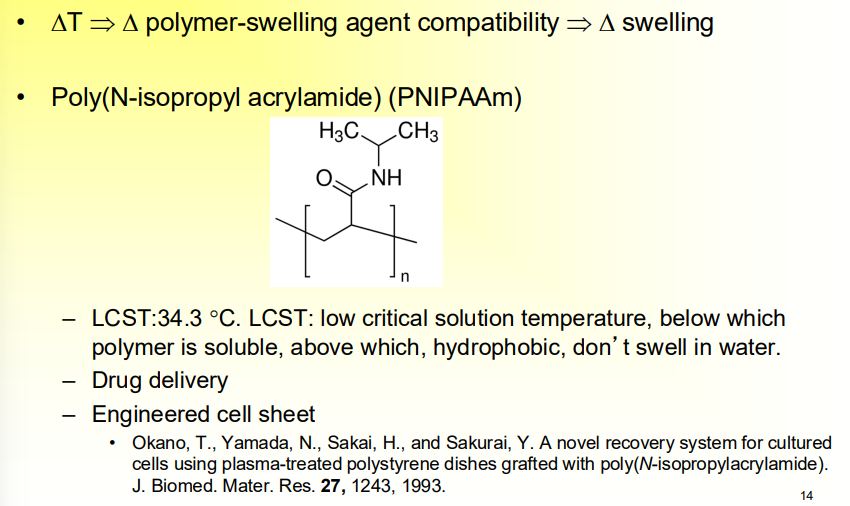 <p>A popular temperature sensitive polymer hydrogel</p><p>changes properties depending on temperature</p>