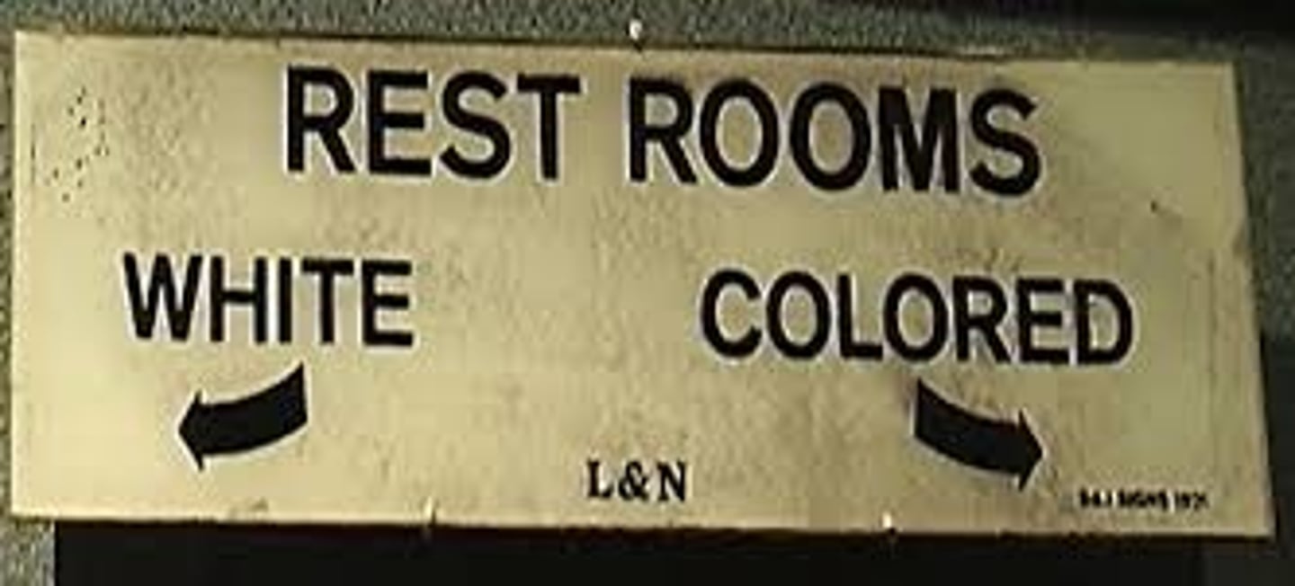 <p>Laws designed to enforce segregation of blacks from whites in public settings like schools, libraries, buses, restaurants.</p>