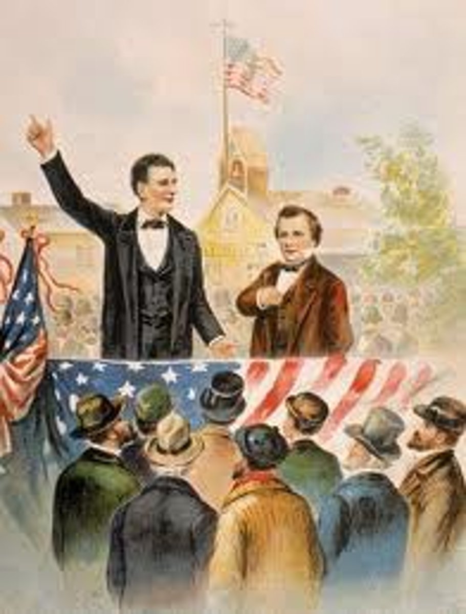 <p>Series of debates over slavery between Senate candidates; boosted Lincoln's national profile.</p>
