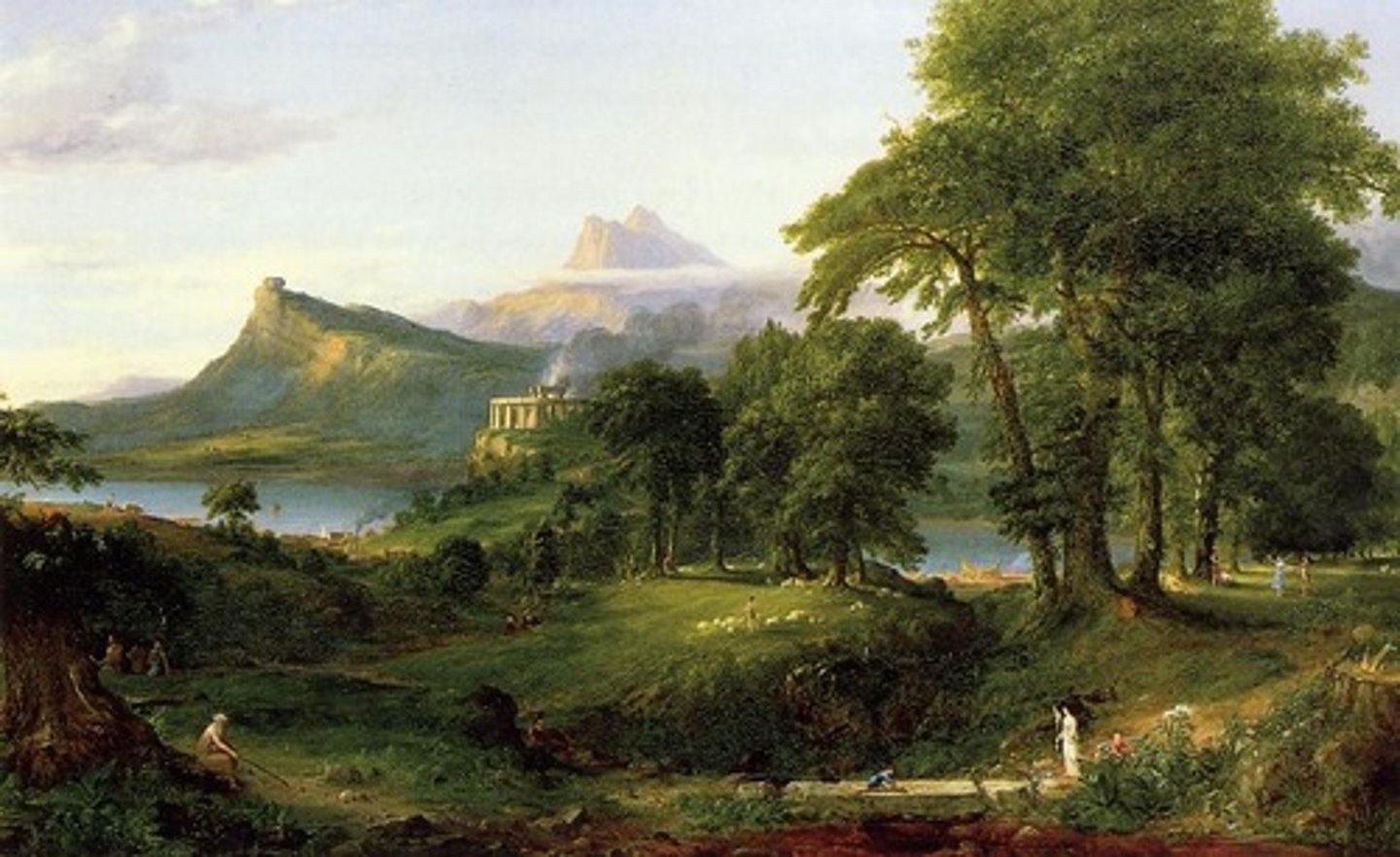 <p>Matured alongside national identity, shifting from European-modeled neoclassicism to American Romanticism and realism. It was defined by expansive Hudson River School landscapes, detailed portraiture, genre scenes of daily life, and the rise of photography. Art served as a social tool, addressing topics like slavery and westward expansion.</p>