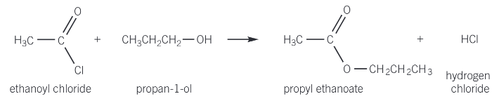 <ul><li><p>acyl chlorides react with alcohols to form esters</p></li></ul><p></p>