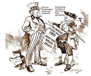 <p>The cartoon below was published in May 1917.</p><p>What was NOT one of the “new bureaus” referred to in this cartoon?</p><p><span style="color: #799c6e">A. War Industries Board</span><br><span style="color: #9c6e6e">B. Railroad Administration<br></span><span style="color: #6e8a9c">C. American Federation of Labor</span><br><span style="color: #846bb0">D. Committee of Public Information</span></p>