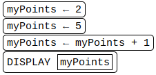 <p><em>Some programming languages provide an abstraction through which the size of representable numbers is limited only by the size of the computer's memory. This is the case for the language defined in the exam reference sheet. Remember overflow from Unit 1? You don't need to worry about that when using this pseudocode!</em></p><p>What will be displayed after this code segment is run? </p>