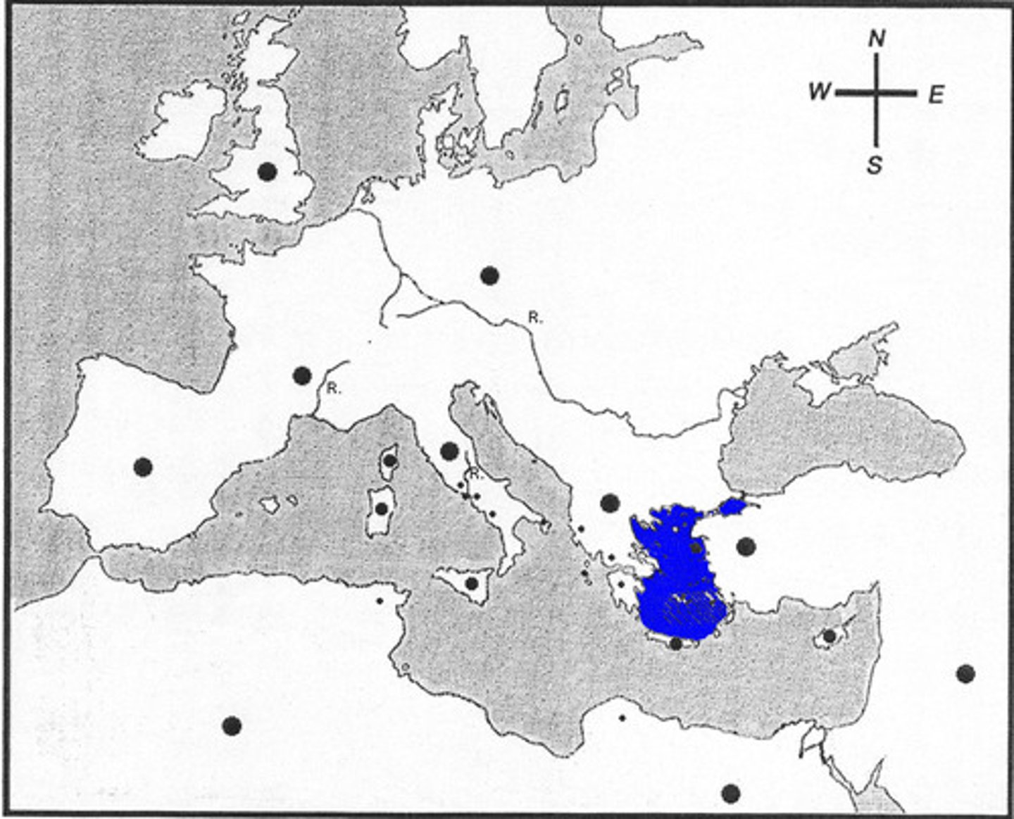 <p>The body of water between Greece and Asia Minor. An Athenian king gave it his name when he jumped to his death, thinking his son Theseus had died trying to kill the Minotaur.</p>