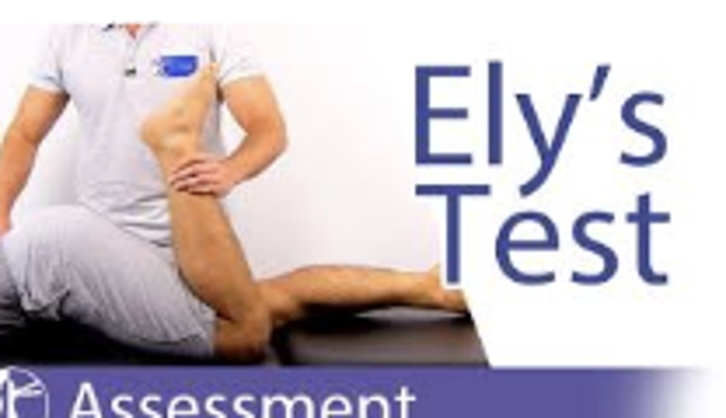 <p>(+) potential tightness of the rectus femoris muscle (and length) by pelvis lifting off of the table. *** if you have lengthened or weakened abs, that can give you a false positive </p><p>Tests for: Internal Coxa Saltans</p>