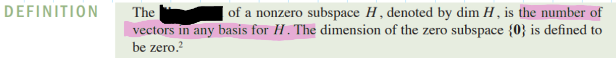 <p>the amount of vectors in the<strong> basis</strong></p>