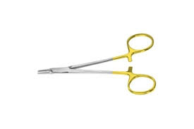 Holds small suture needles (French Eye needle holder)