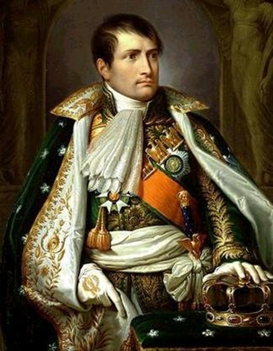 <p>French head of state from 1799 until his abdication in 1814 (and again briefly in 1815); preserved much of the French Revolution under an autocratic system and was</p><p>responsible for the spread of revolutionary ideals</p><p>through his conquest of much of Europe.</p>