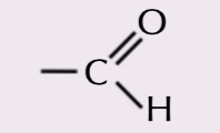 <p>H-C=O, CnH2nO, -al eg ethanal</p><p>a person of a carbonyl group with it at the end and a H</p>