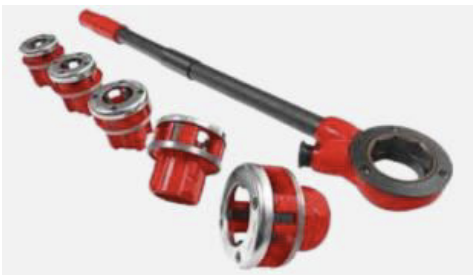 <p>Any of several types of adjustable tools for cutting external threads on pipe ends</p>