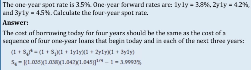 <p>Multiple the one year spot by one year forward rates up until the year you are calculating and root by the year you are calculating</p>