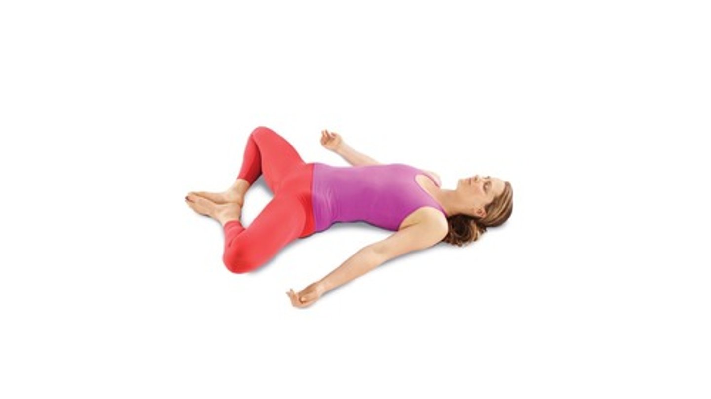 <p>Start in relaxation position→slide legs into hook lying 1 leg at a time→breathe out and lower legs→diaphragmatic breathing</p>