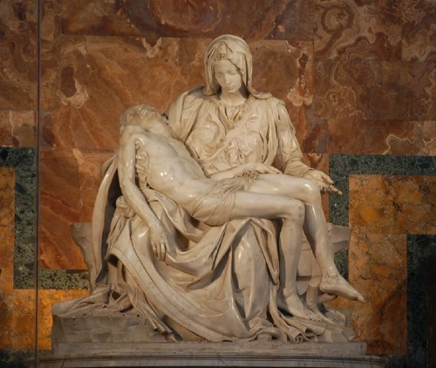 <p>a painting or sculpture of crucified Christ lying on the lap of a grieving Mary</p>