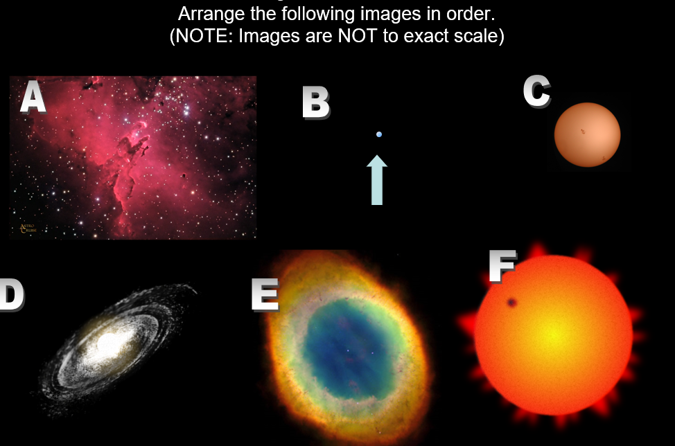 <p><span style="background-color: transparent;"><span>Arrange the following images and diagrams in order of stellar evolution.&nbsp;</span></span></p>