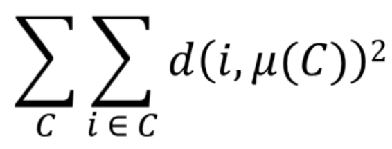 <p><span style="background-color: transparent;">C: cluster</span></p><p><span style="background-color: transparent;">i: instance</span></p><p><span style="background-color: transparent;">d(i, μ(C)): distance between i and cluster C’s centroid</span></p>