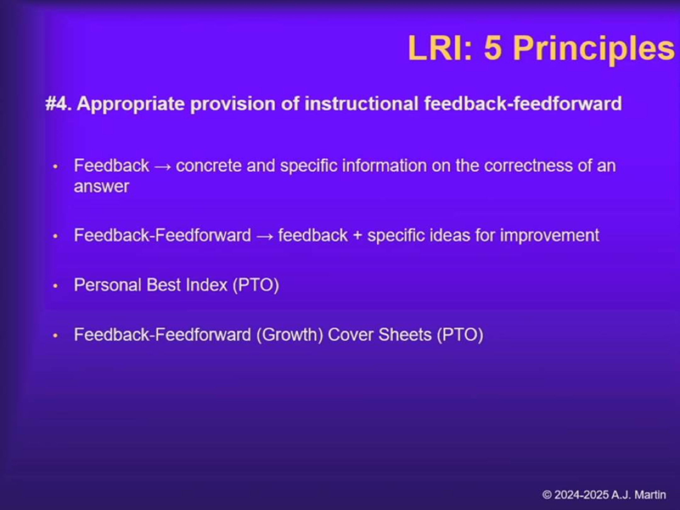<p>A self-referenced progress measure: students compare current performance to their own previous best, not to peers.</p>