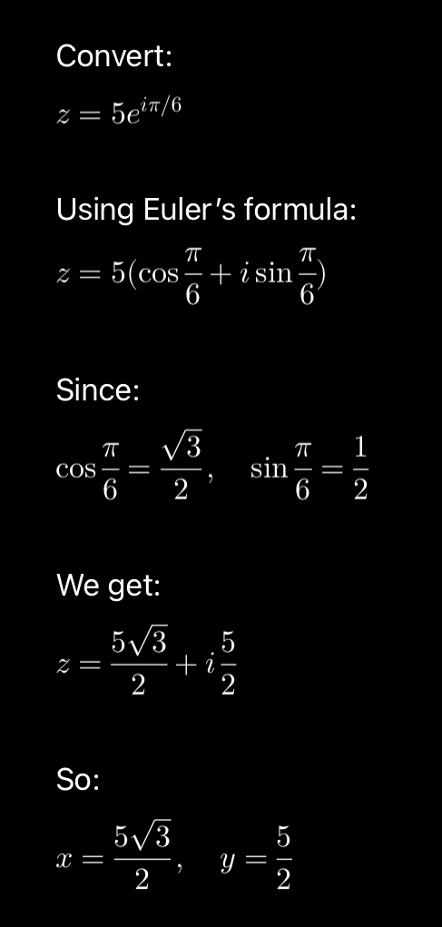 <p>EULERS FORMULA (re^ix = r( cosx + isinx) )</p><p></p>