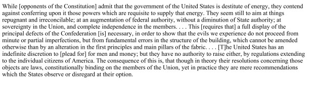 <p>Which of the following is a difference between the Articles of Confederation and the United States Constitution that is a response to a problem expressed in the passage?</p>