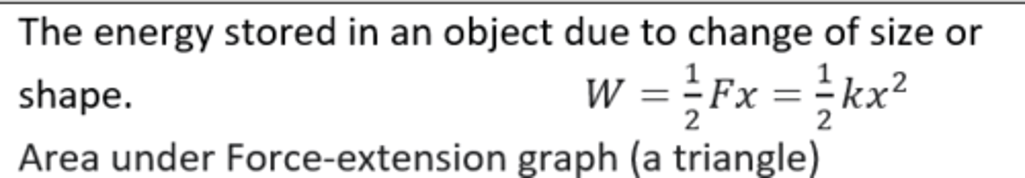 <p>Stored energy in an object due to elastic deformation</p>