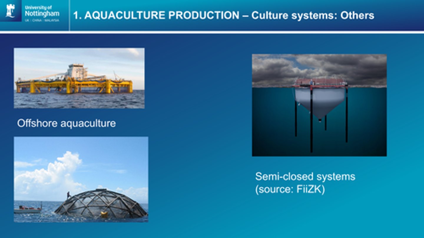 <p>- Offshore aquaculture</p><p>- Semi-closed systems</p><p>systems which are being trialled</p>