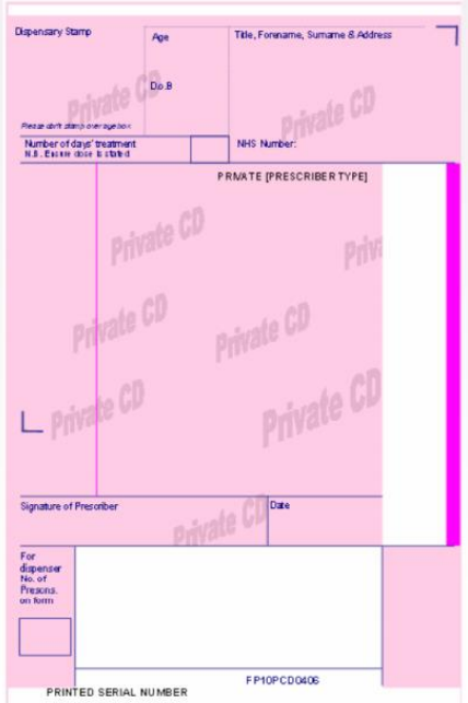 <p>-GMC number NOT required. What IS required is an&nbsp;allocated a 6 digit prescriber identification number (issued by the relevant NHS agency)</p><p>-just because the prescription looks like an NHS, it is NOT. It is a private, so even if pt is elderly or usually exempt according to NHS, they are not when it comes to private prescriptions</p>